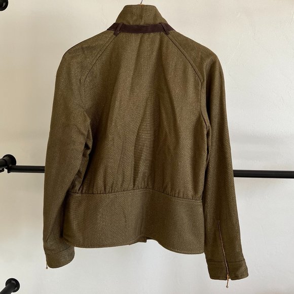 Erin Snow Shimmer Gold Metallic Green Jacket With Suede Leather Trim M - Picture 6 of 15
